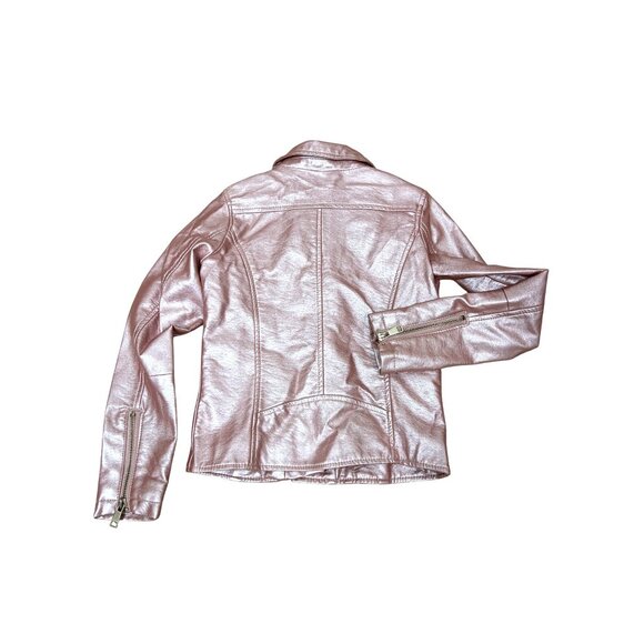 Ci Sono Kids Girl Moto Biker Jacket 8 Metallic Pink Faux Leather Zipper Pockets - Picture 14 of 14